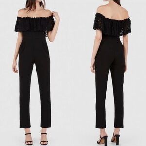 Express Black Off The Shoulder Lace Bodice Tapered Leg Jumpsuit Size 8